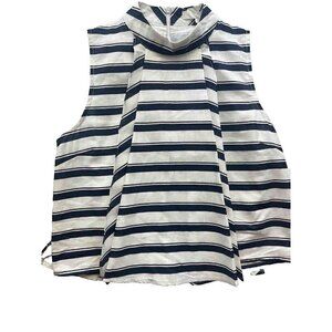 J.O.A Women's White Striped High Neck Crop Top